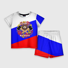 Детский костюм с шортами 3D с принтом Добро пожаловать в Россию в Санкт-Петербурге,  |  | russia | welcome | медведь | россия | хохлома