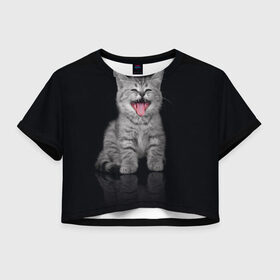 Женская футболка 3D укороченная с принтом Котёнок в Санкт-Петербурге, 100% полиэстер | круглая горловина, длина футболки до линии талии, рукава с отворотами | киса | киска | котёнок | котик | котяра | кошак | кошка | маленький | милый | мяу | няша | пушистый | сладкий | смешной | хороший