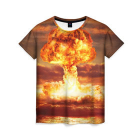 Женская футболка 3D с принтом Атомный взрыв в Санкт-Петербурге, 100% полиэфир ( синтетическое хлопкоподобное полотно) | прямой крой, круглый вырез горловины, длина до линии бедер | агрессия | атомный взрыв | водородная бомба | вспышка | гриб | огонь | пламя | ударная волна | уничтожение | урон | ядерный удар