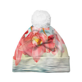 Шапка 3D c помпоном с принтом Цветы над водой в Санкт-Петербурге, 100% полиэстер | универсальный размер, печать по всей поверхности изделия | букет | вода | душистый аромат | озеро | приятный запах | пруд | растение | цветок | цветы