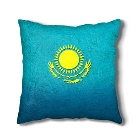 Подушка 3D с принтом Флаг Казахстана в Санкт-Петербурге, наволочка – 100% полиэстер, наполнитель – холлофайбер (легкий наполнитель, не вызывает аллергию). | состоит из подушки и наволочки. Наволочка на молнии, легко снимается для стирки | казах | казахский | казахстан | национальный | нация | республика | рк | флаг | флаги