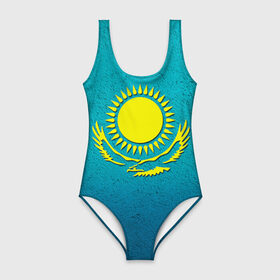 Купальник-боди 3D с принтом Флаг Казахстана в Санкт-Петербурге, 82% полиэстер, 18% эластан | Круглая горловина, круглый вырез на спине | казах | казахский | казахстан | национальный | нация | республика | рк | флаг | флаги