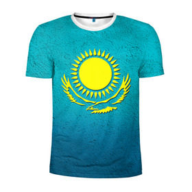 Мужская футболка 3D спортивная с принтом Флаг Казахстана в Санкт-Петербурге, 100% полиэстер с улучшенными характеристиками | приталенный силуэт, круглая горловина, широкие плечи, сужается к линии бедра | Тематика изображения на принте: казах | казахский | казахстан | национальный | нация | республика | рк | флаг | флаги