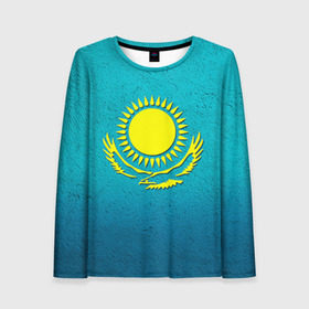 Женский лонгслив 3D с принтом Флаг Казахстана в Санкт-Петербурге, 100% полиэстер | длинные рукава, круглый вырез горловины, полуприлегающий силуэт | казах | казахский | казахстан | национальный | нация | республика | рк | флаг | флаги