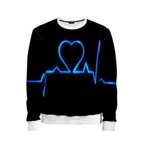 Детский свитшот 3D с принтом Ритм сердца в Санкт-Петербурге, 100% полиэстер | свободная посадка, прямой крой, мягкая тканевая резинка на рукавах и понизу свитшота | Тематика изображения на принте: ритм | сердце | синяя | черная | электро