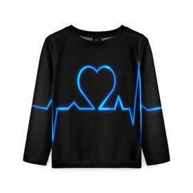 Детский лонгслив 3D с принтом Ритм сердца в Санкт-Петербурге, 100% полиэстер | длинные рукава, круглый вырез горловины, полуприлегающий силуэт
 | ритм | сердце | синяя | черная | электро