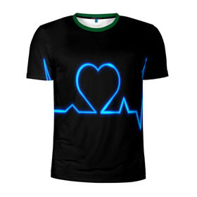 Мужская футболка 3D спортивная с принтом Ритм сердца в Санкт-Петербурге, 100% полиэстер с улучшенными характеристиками | приталенный силуэт, круглая горловина, широкие плечи, сужается к линии бедра | ритм | сердце | синяя | черная | электро