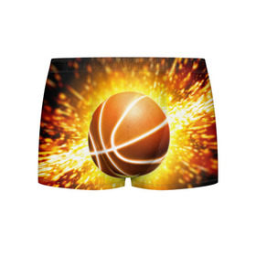 Мужские трусы 3D с принтом Баскетбольный мяч в Санкт-Петербурге, 50% хлопок, 50% полиэстер | классическая посадка, на поясе мягкая тканевая резинка | взрыв | искры | огонь | пламя
