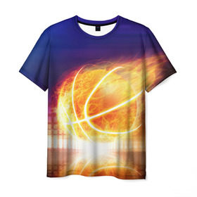 Мужская футболка 3D с принтом Огненный мяч в Санкт-Петербурге, 100% полиэфир | прямой крой, круглый вырез горловины, длина до линии бедер | streetball | баскетбол | взрыв | искры | любимая игра | моя жизнь | мяч | огонь | пламя | развлечение | страсть | тренировка | увлечение | хобби