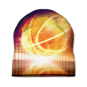 Шапка 3D с принтом Огненный мяч в Санкт-Петербурге, 100% полиэстер | универсальный размер, печать по всей поверхности изделия | streetball | баскетбол | взрыв | искры | любимая игра | моя жизнь | мяч | огонь | пламя | развлечение | страсть | тренировка | увлечение | хобби