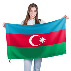 Флаг 3D с принтом Азербайджан в Санкт-Петербурге, 100% полиэстер | плотность ткани — 95 г/м2, размер — 67 х 109 см. Принт наносится с одной стороны | страна | флаг