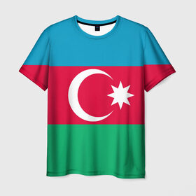 Мужская футболка 3D с принтом Азербайджан в Санкт-Петербурге, 100% полиэфир | прямой крой, круглый вырез горловины, длина до линии бедер | страна | флаг