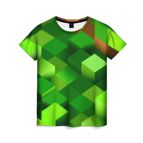Женская футболка 3D с принтом Minecraft в Санкт-Петербурге, 100% полиэфир ( синтетическое хлопкоподобное полотно) | прямой крой, круглый вырез горловины, длина до линии бедер | green | зеленый