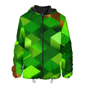 Мужская куртка 3D с принтом Minecraft в Санкт-Петербурге, ткань верха — 100% полиэстер, подклад — флис | прямой крой, подол и капюшон оформлены резинкой с фиксаторами, два кармана без застежек по бокам, один большой потайной карман на груди. Карман на груди застегивается на липучку | green | зеленый