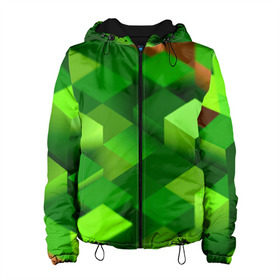 Женская куртка 3D с принтом Minecraft в Санкт-Петербурге, ткань верха — 100% полиэстер, подклад — флис | прямой крой, подол и капюшон оформлены резинкой с фиксаторами, два кармана без застежек по бокам, один большой потайной карман на груди. Карман на груди застегивается на липучку | green | зеленый
