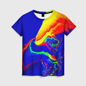 Женская футболка 3D с принтом Краска в Санкт-Петербурге, 100% полиэфир ( синтетическое хлопкоподобное полотно) | прямой крой, круглый вырез горловины, длина до линии бедер | абстракция красок | брызги | краска | цветные