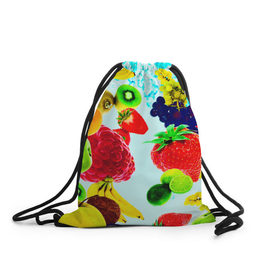Рюкзак-мешок 3D с принтом Коктейль в Санкт-Петербурге, 100% полиэстер | плотность ткани — 200 г/м2, размер — 35 х 45 см; лямки — толстые шнурки, застежка на шнуровке, без карманов и подкладки | Тематика изображения на принте: лето | фрукты | цветной | ягоды | яркий