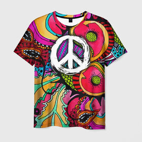Мужская футболка 3D с принтом Хиппи 2 в Санкт-Петербурге, 100% полиэфир | прямой крой, круглый вырез горловины, длина до линии бедер | hippie | peace | пацифик | хиппи