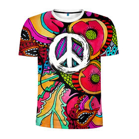 Мужская футболка 3D спортивная с принтом Хиппи 2 в Санкт-Петербурге, 100% полиэстер с улучшенными характеристиками | приталенный силуэт, круглая горловина, широкие плечи, сужается к линии бедра | Тематика изображения на принте: hippie | peace | пацифик | хиппи