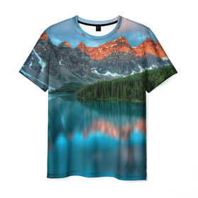 Мужская футболка 3D с принтом Неописуемая красота в Санкт-Петербурге, 100% полиэфир | прямой крой, круглый вырез горловины, длина до линии бедер | горы | канада | красота | лес | небо | облака | озеро | пейзаж | природа | речка