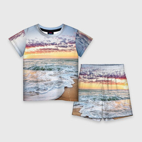 Детский костюм с шортами 3D с принтом Sunset в Санкт-Петербурге,  |  | Тематика изображения на принте: закат | море | океан | пляж | рассвет | солнце