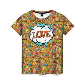 Женская футболка 3D с принтом Поп-арт 1 в Санкт-Петербурге, 100% полиэфир ( синтетическое хлопкоподобное полотно) | прямой крой, круглый вырез горловины, длина до линии бедер | love | pop art | искусство | комикс | любовь | поп арт