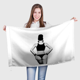Флаг 3D с принтом Стоящая спиной в Санкт-Петербурге, 100% полиэстер | плотность ткани — 95 г/м2, размер — 67 х 109 см. Принт наносится с одной стороны | girl | hot | swag | девочки | девушки | сваг | свег