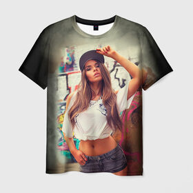 Мужская футболка 3D с принтом Девушка в кепке в Санкт-Петербурге, 100% полиэфир | прямой крой, круглый вырез горловины, длина до линии бедер | girl | hot | swag | девочки | девушки | кепка | сваг | свег