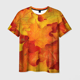Мужская футболка 3D с принтом Кленовые листья в Санкт-Петербурге, 100% полиэфир | прямой крой, круглый вырез горловины, длина до линии бедер | дары осени | жёлтый | золотой | клён | краски | красный | красота | листва | листья | наряд | оранжевый | осень | покров | природа