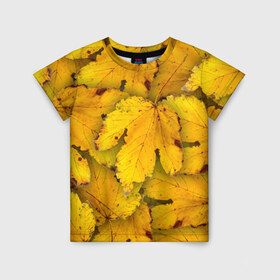 Детская футболка 3D с принтом Жёлтые листья в Санкт-Петербурге, 100% гипоаллергенный полиэфир | прямой крой, круглый вырез горловины, длина до линии бедер, чуть спущенное плечо, ткань немного тянется | жёлтый | золотой | клён | красота | листва | листья | наряд | осень | осина | покров | природа