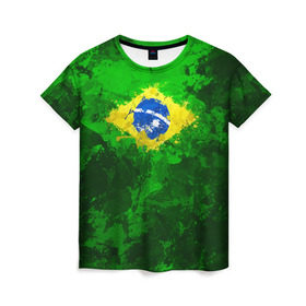 Женская футболка 3D с принтом Бразилия в Санкт-Петербурге, 100% полиэфир ( синтетическое хлопкоподобное полотно) | прямой крой, круглый вырез горловины, длина до линии бедер | brazil | country | бразилия | государство | страна | флаг | флаги