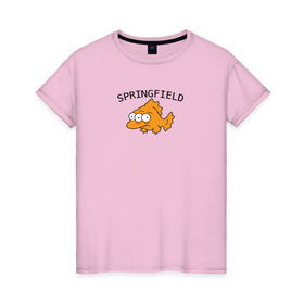 Женская футболка хлопок с принтом Спрингфилд | Springfield в Санкт-Петербурге, 100% хлопок | прямой крой, круглый вырез горловины, длина до линии бедер, слегка спущенное плечо | springfield | the simpsons | симпсоны | спрингфилд
