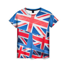 Женская футболка 3D с принтом Британские флаги в Санкт-Петербурге, 100% полиэфир ( синтетическое хлопкоподобное полотно) | прямой крой, круглый вырез горловины, длина до линии бедер | англия | британия | великобритания