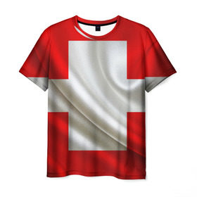 Мужская футболка 3D с принтом Швейцария в Санкт-Петербурге, 100% полиэфир | прямой крой, круглый вырез горловины, длина до линии бедер | Тематика изображения на принте: альпы | гордость | флаг