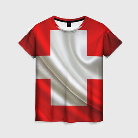 Женская футболка 3D с принтом Швейцария в Санкт-Петербурге, 100% полиэфир ( синтетическое хлопкоподобное полотно) | прямой крой, круглый вырез горловины, длина до линии бедер | альпы | гордость | флаг