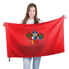 Флаг 3D с принтом Я люблю Россию 2 в Санкт-Петербурге, 100% полиэстер | плотность ткани — 95 г/м2, размер — 67 х 109 см. Принт наносится с одной стороны | 