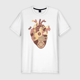 Мужская футболка премиум с принтом Сердце Стим Панк в Санкт-Петербурге, 92% хлопок, 8% лайкра | приталенный силуэт, круглый вырез ворота, длина до линии бедра, короткий рукав | 