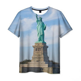 Мужская футболка 3D с принтом Статуя свободы в Санкт-Петербурге, 100% полиэфир | прямой крой, круглый вырез горловины, длина до линии бедер | америка | сша