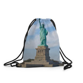 Рюкзак-мешок 3D с принтом Статуя свободы в Санкт-Петербурге, 100% полиэстер | плотность ткани — 200 г/м2, размер — 35 х 45 см; лямки — толстые шнурки, застежка на шнуровке, без карманов и подкладки | Тематика изображения на принте: америка | сша