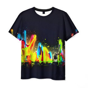 Мужская футболка 3D с принтом Взрыв красок в Санкт-Петербурге, 100% полиэфир | прямой крой, круглый вырез горловины, длина до линии бедер | абстракция | абстракция красок | брызги | краска | цветные