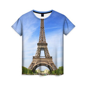 Женская футболка 3D с принтом Эйфелева башня в Санкт-Петербурге, 100% полиэфир ( синтетическое хлопкоподобное полотно) | прямой крой, круглый вырез горловины, длина до линии бедер | france | франция | эфелева