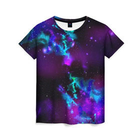 Женская футболка 3D с принтом Звездное небо в Санкт-Петербурге, 100% полиэфир ( синтетическое хлопкоподобное полотно) | прямой крой, круглый вырез горловины, длина до линии бедер | вселенная | галактика | звезды | планеты | туманность