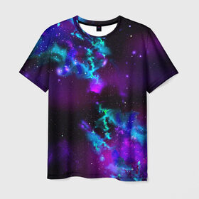 Мужская футболка 3D с принтом Звездное небо в Санкт-Петербурге, 100% полиэфир | прямой крой, круглый вырез горловины, длина до линии бедер | вселенная | галактика | звезды | планеты | туманность