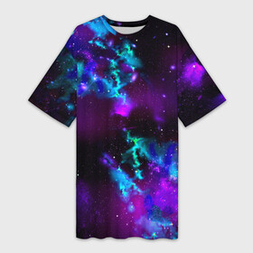 Платье-футболка 3D с принтом Звездное небо в Санкт-Петербурге,  |  | Тематика изображения на принте: вселенная | галактика | звезды | планеты | туманность