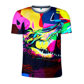 Мужская футболка 3D спортивная с принтом Крокодил в Санкт-Петербурге, 100% полиэстер с улучшенными характеристиками | приталенный силуэт, круглая горловина, широкие плечи, сужается к линии бедра | цветной | яркий