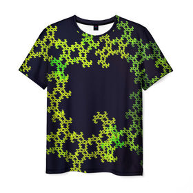 Мужская футболка 3D с принтом Пиксели в Санкт-Петербурге, 100% полиэфир | прямой крой, круглый вырез горловины, длина до линии бедер | зеленый | кружево | узор | цветной | черный