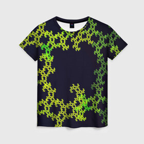 Женская футболка 3D с принтом Пиксели в Санкт-Петербурге, 100% полиэфир ( синтетическое хлопкоподобное полотно) | прямой крой, круглый вырез горловины, длина до линии бедер | зеленый | кружево | узор | цветной | черный