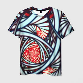 Мужская футболка 3D с принтом Абстрактный узор в Санкт-Петербурге, 100% полиэфир | прямой крой, круглый вырез горловины, длина до линии бедер | белый | калейдоскоп | красный | паттерн | спирали