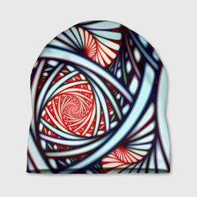 Шапка 3D с принтом Абстрактный узор в Санкт-Петербурге, 100% полиэстер | универсальный размер, печать по всей поверхности изделия | Тематика изображения на принте: белый | калейдоскоп | красный | паттерн | спирали