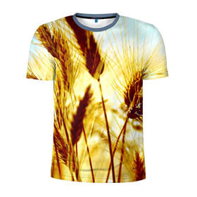 Мужская футболка 3D спортивная с принтом Колос в Санкт-Петербурге, 100% полиэстер с улучшенными характеристиками | приталенный силуэт, круглая горловина, широкие плечи, сужается к линии бедра | желтый | злаки | поле | пшеница